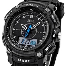 OHSEN Men Women Waterproof Digital LCD Alarm Date Military Sport Rubber Quartz Wrist Watch Black