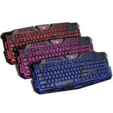 114-Key 3 Colors Illuminated LED Backlight Wired USB Gaming Keyboard with Cracking Pattern for PC Black