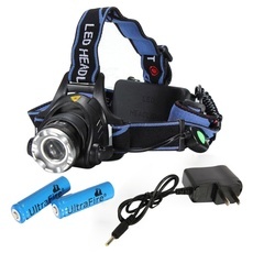XM-L T6 1800LM Middle Switch White Light Stretchable Headlamp Suit with US AC Adapter & 18650 Batteries Blue