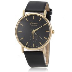 Geneva Simple Scales Round Black Dial Alloy Watchcase Wrist Watch with Black Leather Band