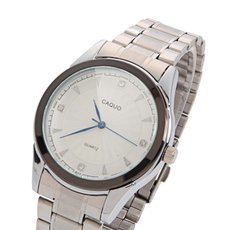 Simple White Round Dial Plate Rhinestoned Needle Scales Male Wrist Watch with Water Resistance
