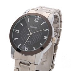 Trendy Waterproof Fish Scales Pattern Steel Watchcase & Band Men's Wrist Watch Black