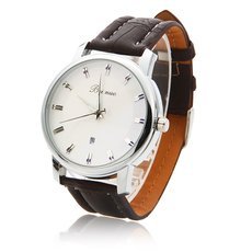Unisex Needle Scale Imitation Leather Quartz Wrist Watch with Calendar Function Coffee