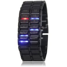 Men Women Alloy Lava Style Colorful Digital LED Light Wrist Watch Black