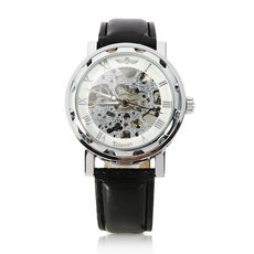 Classic Leather Watchband White Dial Men Mechanical Watch Black