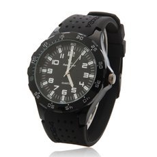 Numeral and Strip Hour-markers Unisex Wrist Watch White Letters Black Band