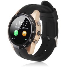 KW08 Round Dial Heart Rate Monitor Camera SIM Card Waterproof NFC Bluetooth Smart Watch for Android & iOS Black & Golden