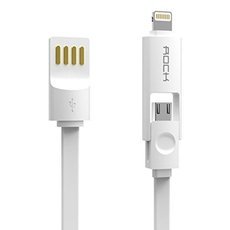 Rock 32cm Micro USB Sync Cable with 8-Pin Adapter Charging Cable for Samsung iPhone Cellphone White