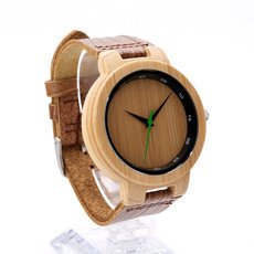 Mens' Brand Luxury Wooden Bamboo Watches With Real Leather Quartz Watch in Gift Box